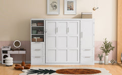 Queen Size Murphy Bed Wall Bed with Closet ,Drawers and Shelves,White(OLD SKU :LP000865AAK)