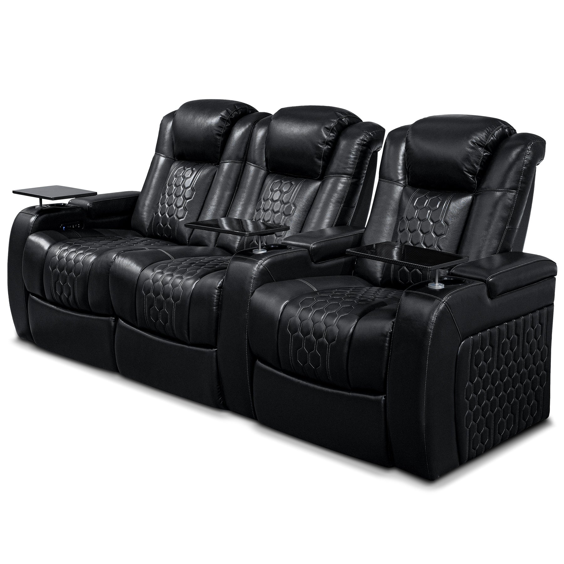 93.3"Power Recliner 3 PC Made WithTop-Grain Nappa,Fully Adjustable Relaxation,Smart Charging,Dynamic RGB LED Lighting,BLACK