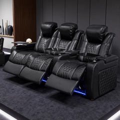 93.3"Power Recliner 3 PC Made WithTop-Grain Nappa,Fully Adjustable Relaxation,Smart Charging,Dynamic RGB LED Lighting,BLACK