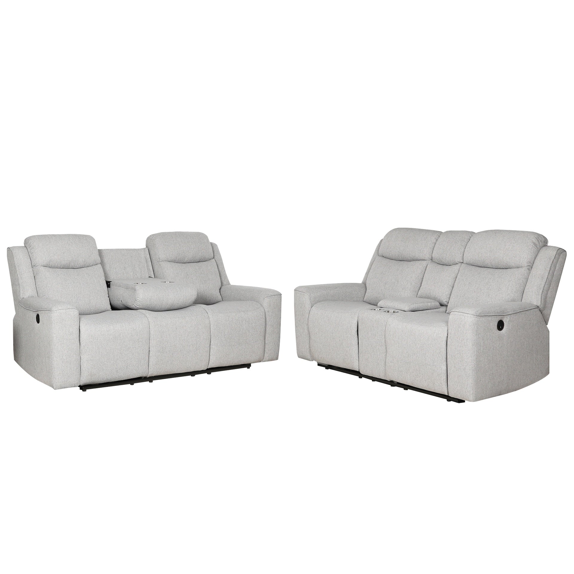 Contemporary 2-Piece Upholstered Living Room Set, Dropdown Console Sofa and Loveseat with Storage Console and Cup Holders, White