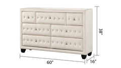 SOPHIA Crystal Tufted Full 5 Pc Bed Made with Wood in Cream (NJ INVENTORY)