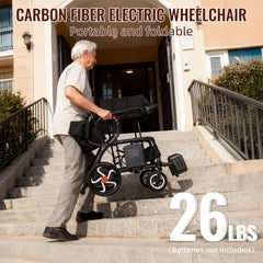 𝟐𝟔𝐏𝐨𝐮𝐧𝐝𝐬 𝐂𝐚𝐫𝐛𝐨𝐧 𝐅𝐢𝐛𝐞𝐫 Electric Wheelchairs for Adults,𝐔𝐥𝐭𝐫𝐚𝐥𝐢𝐠𝐡𝐭 𝐅𝐨𝐥𝐝𝐚𝐛𝐥𝐞 All Terrain Power Wheelchair,300W Dual Motors Support 250 LBS,Airline Approved for Travel