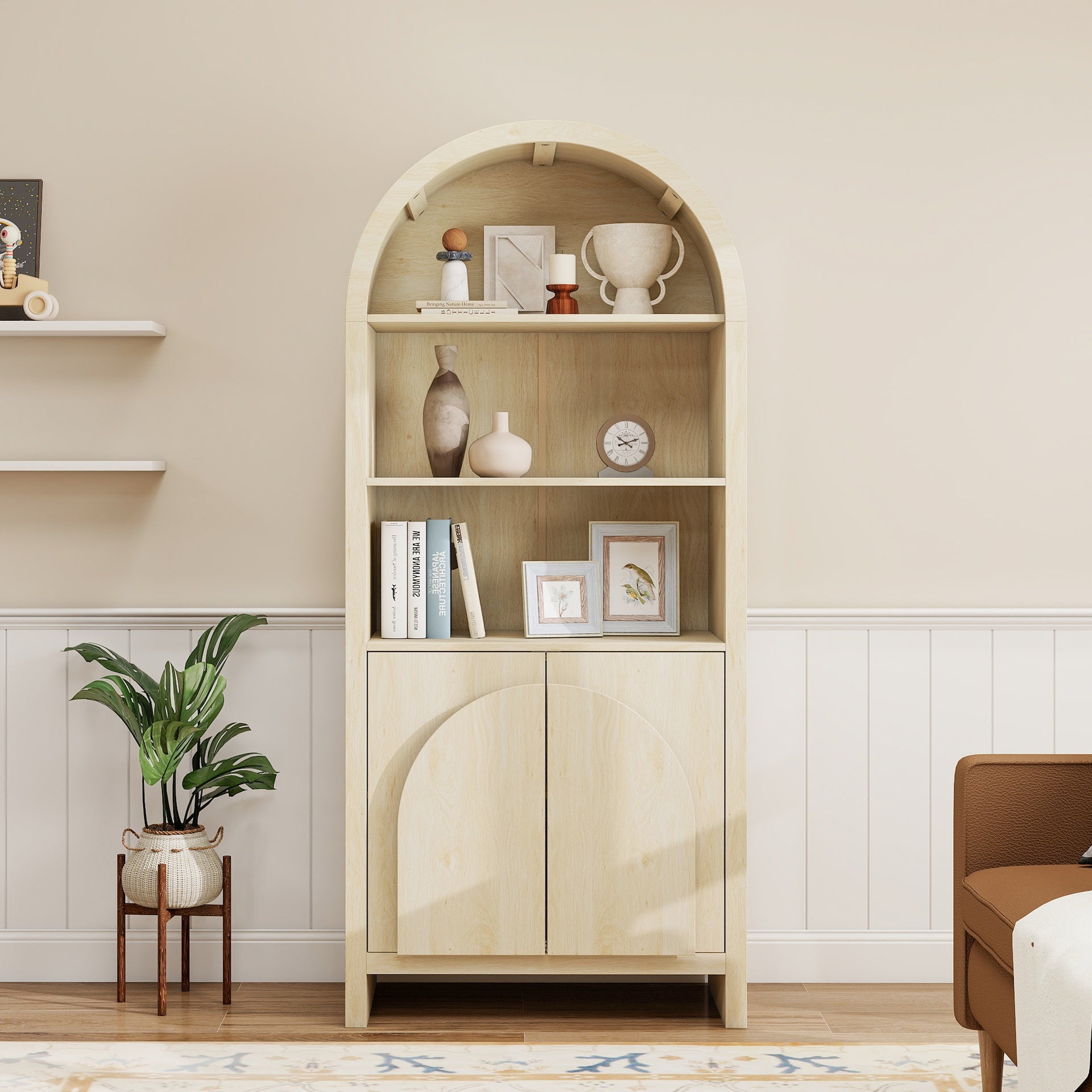 Arched Kitchen Pantry, Modern Farmhouse Wood Kitchen Storage Cabinets ,Arched Storage Display Cabinet with Adjustable Shelves, Versatile Cupboard for Kitchen, Dining Room, Living Room