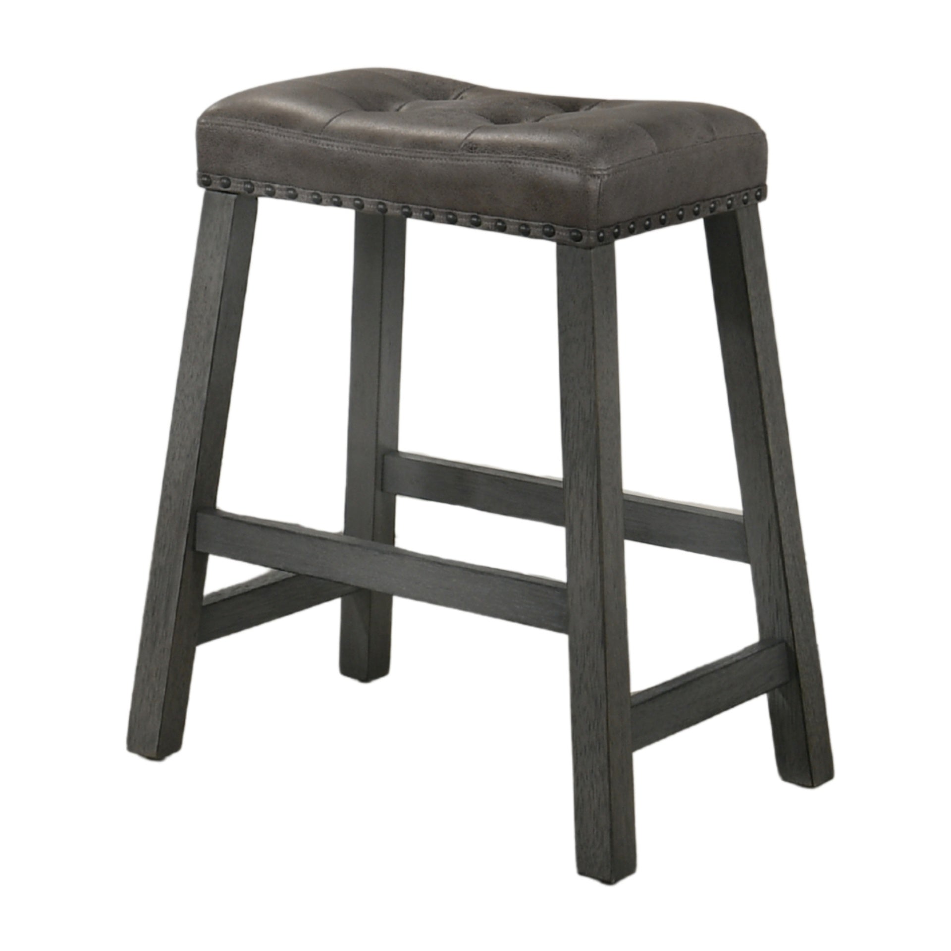 Set of 2 Rustic Counter Stools, 25-Inch Backless Wooden Farmhouse Barstools with Faux Leather Seat, Distressed Finish, Space-Saving Design