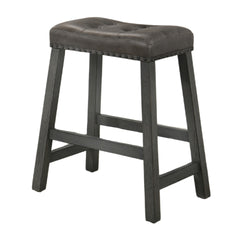 Set of 2 Rustic Counter Stools, 25-Inch Backless Wooden Farmhouse Barstools with Faux Leather Seat, Distressed Finish, Space-Saving Design
