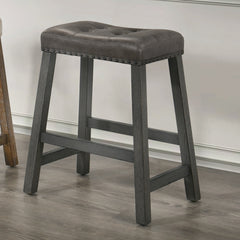 Set of 2 Rustic Counter Stools, 25-Inch Backless Wooden Farmhouse Barstools with Faux Leather Seat, Distressed Finish, Space-Saving Design