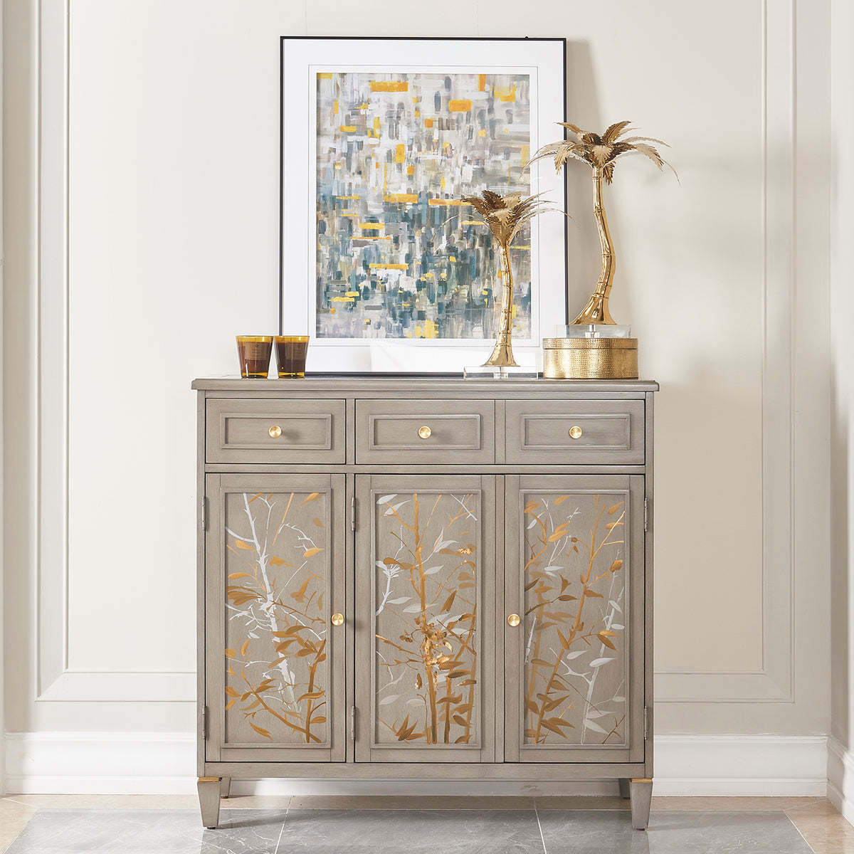Dauphin Handpainted Entryway Storage Cabinet, Grey Cashmere Wood