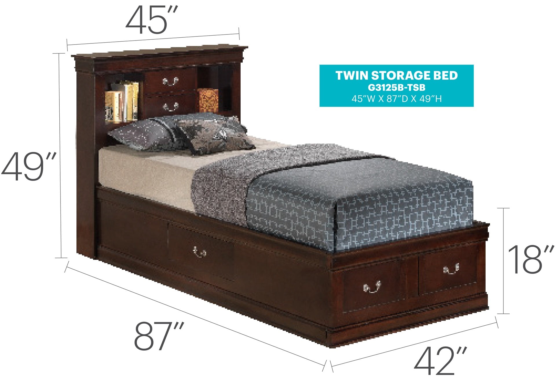 Louis Phillipe G3125B-TSB Twin Storage Bed , Cappuccino