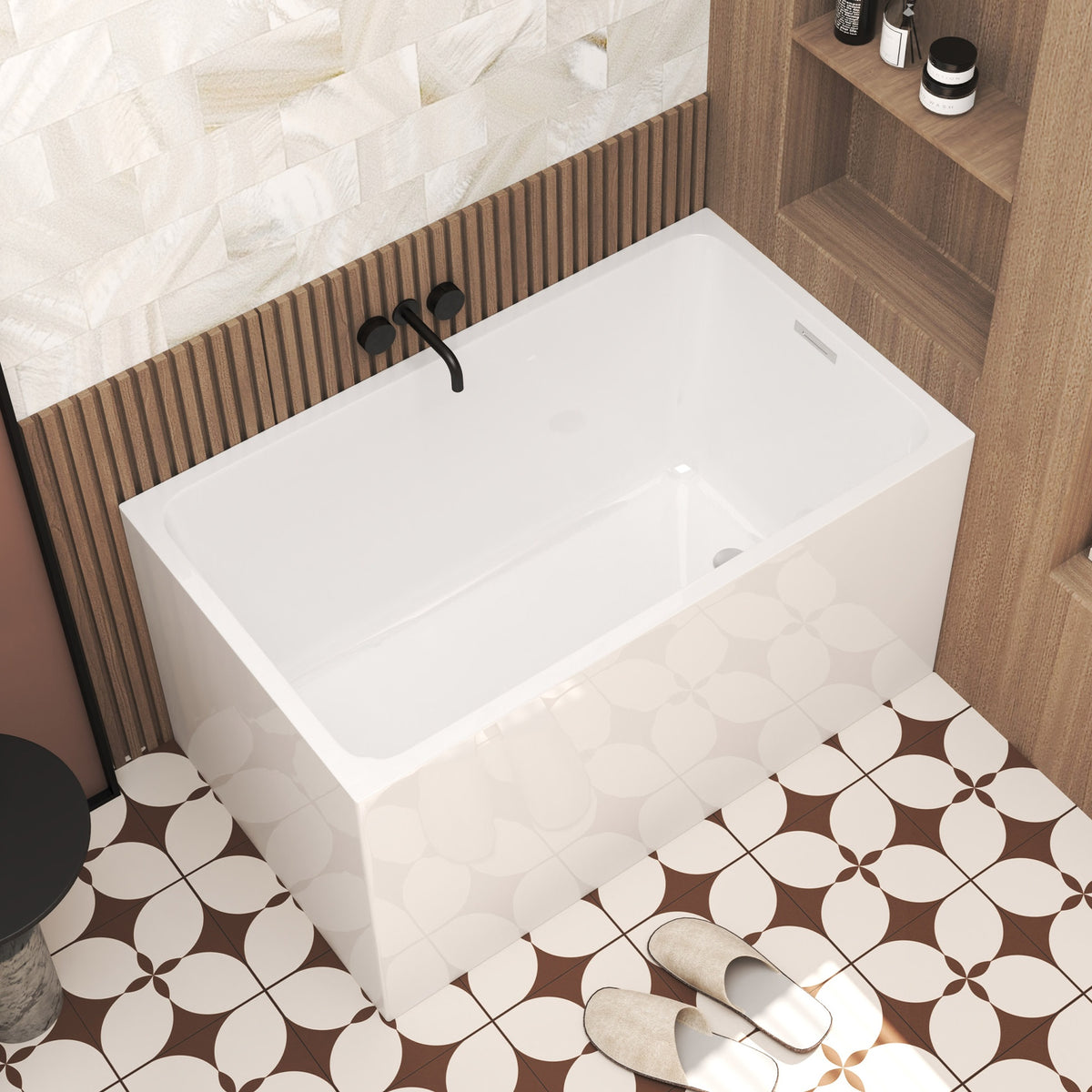 47" Acrylic Freestanding Bathtub ,Spacious rectangle Shape, Gloss White Finish, Chrome Overflow & Pop-Up Drain CUPC Certificate