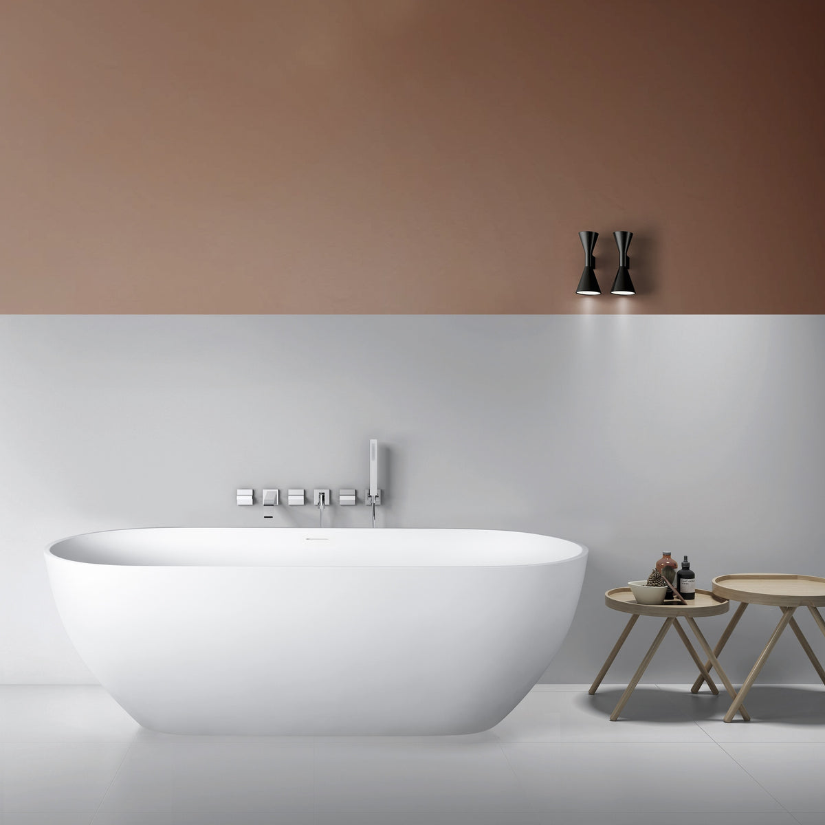 68.9 inch freestanding solid surface soaking bathtub for bathroom