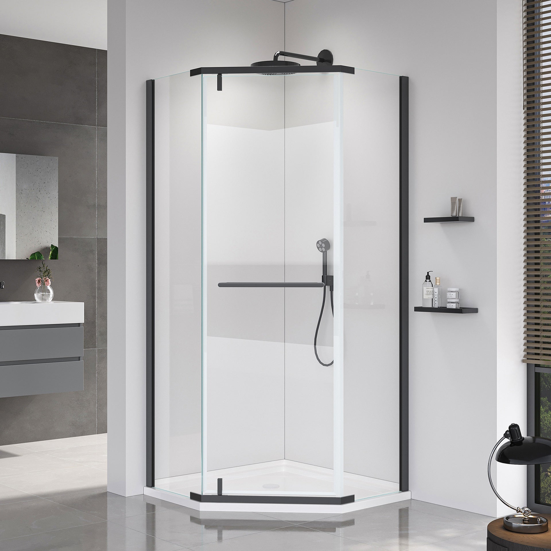 Pivot shower door, with 1/4" (6MM) tempered glass for Bathroom Shower Door--36*36*72 INCH-- Matte Black---(NO INCLUDED Neo-Angle Shower Base )