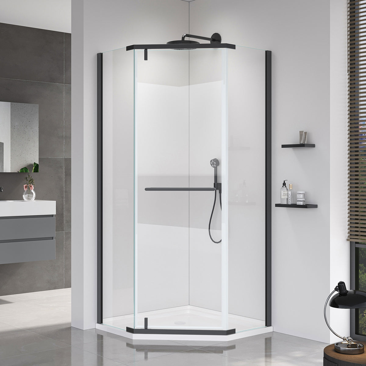 Pivot shower door, with 1/4" (6MM) tempered glass for Bathroom Shower Door--36*36*72 INCH-- Matte Black---(NO INCLUDED Neo-Angle Shower Base )
