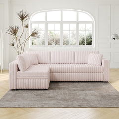 106.3" Soft  L-shaped 4-Person Sofa. Comfortable & Stylish. Matches Bedroom & Living Room.Light Pink.Modern plush furniture. Modular design for versatility. L-shape offers unique style