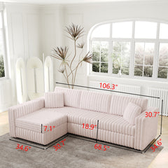 106.3" Soft  L-shaped 4-Person Sofa. Comfortable & Stylish. Matches Bedroom & Living Room.Light Pink.Modern plush furniture. Modular design for versatility. L-shape offers unique style