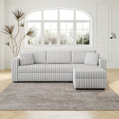 106.3" Soft  3-Person Sofa. Matches 30.7" Ottoman with Hydraulic Lift. Comfortable & Stylish. For Bedroom & Living Room. Light Gray. Modern Furniture. Modular Design.