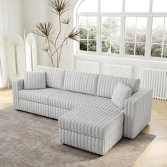 106.3" Soft  3-Person Sofa. Matches 30.7" Ottoman with Hydraulic Lift. Comfortable & Stylish. For Bedroom & Living Room. Light Gray. Modern Furniture. Modular Design.
