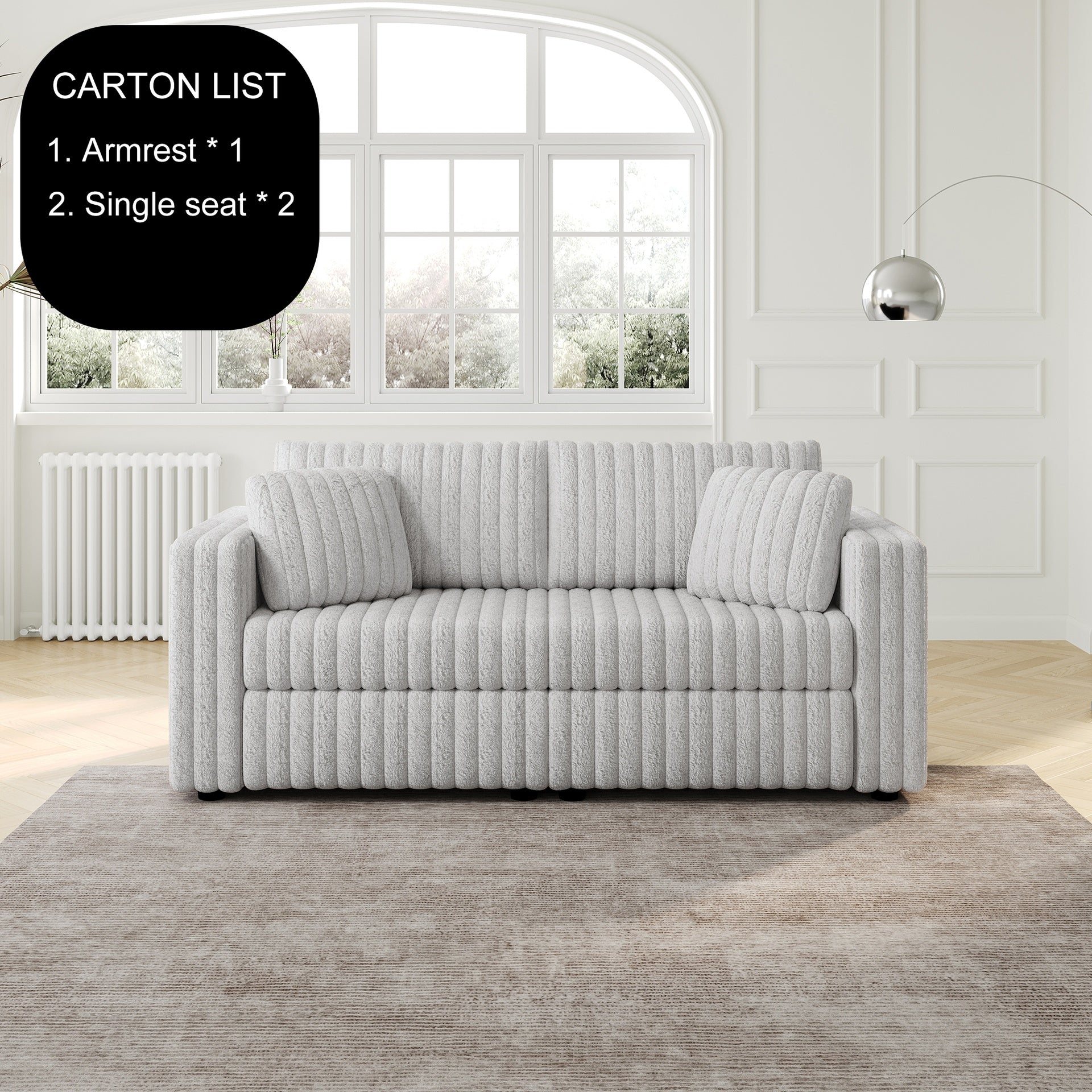 75.6" Soft  Modular 2-person Sofa - Highly Comfortable with Distinctive Design. Perfect for Bedroom & Living Room. Light gray. Modern & Plush Furniture Choice.