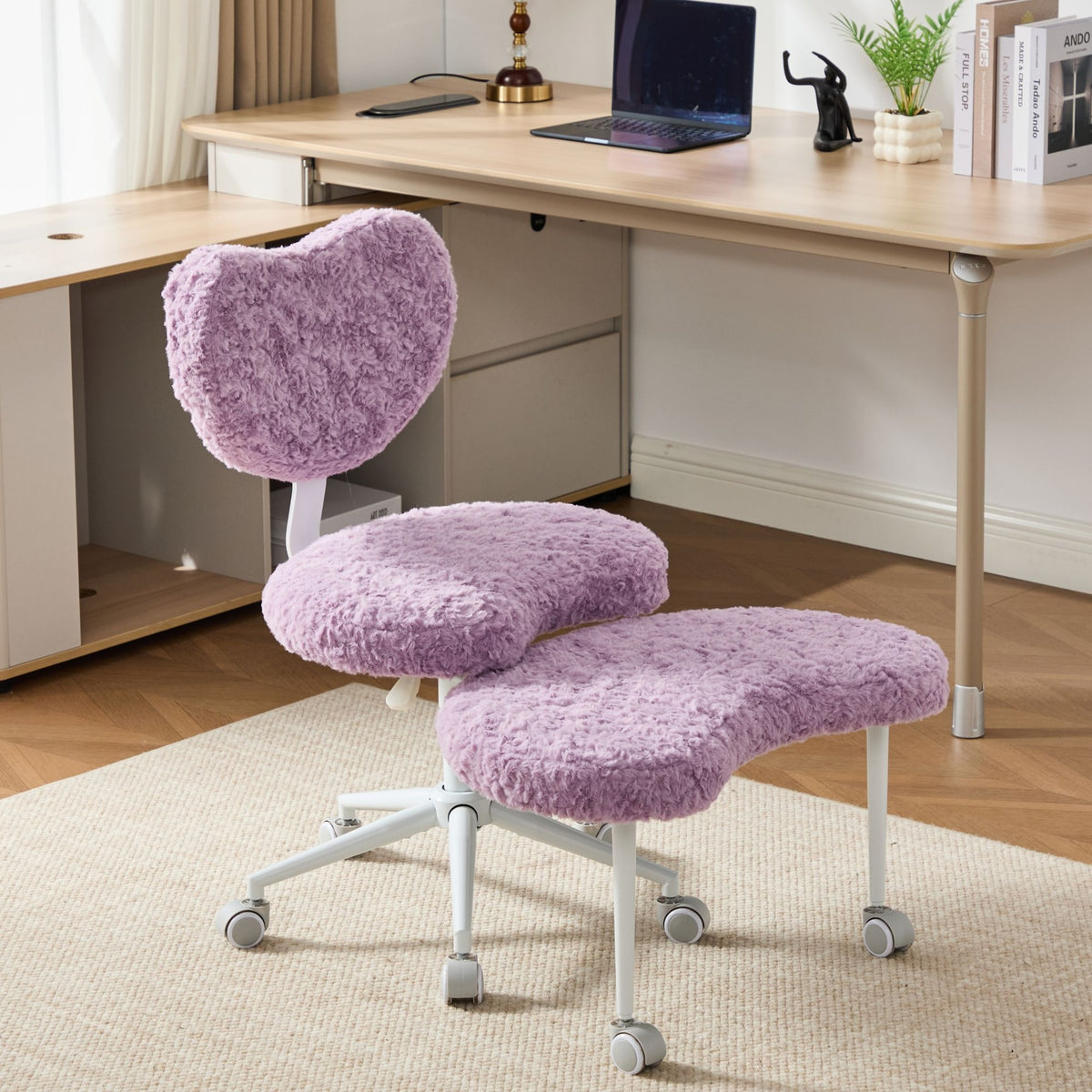 Artificial rabbit hair Meditation Chair Plus, Cross Legged Chair with Wheels, ADHD Chair, Criss Cross Desk Chair with Lumbar Support and Adjustable Stool, Flexible Design for Fidgety Sitters, Violet