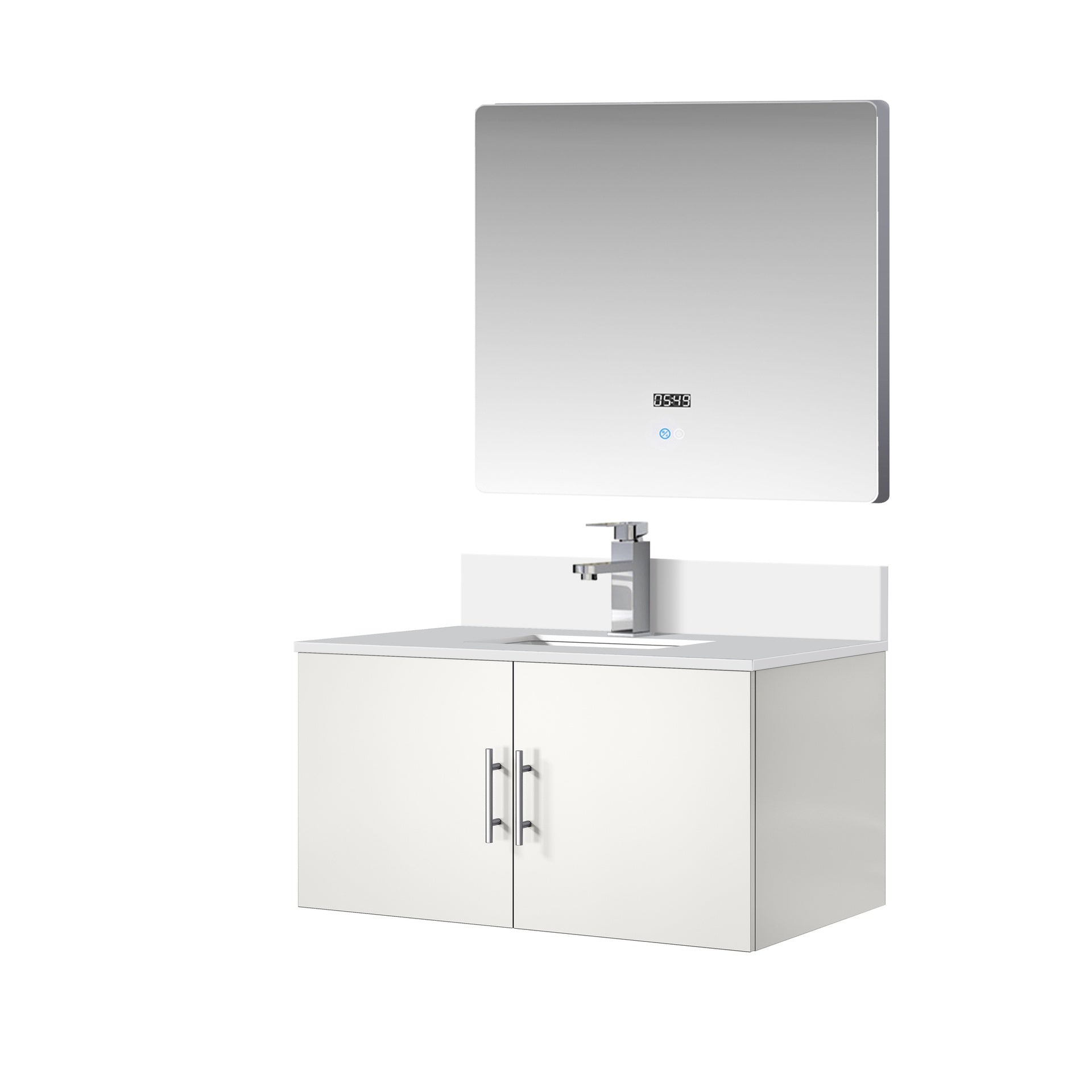 Glossy White Bath Vanity 36 in. W x 22 in. D, Cultured Marble Top, Faucet Set, and 36 in. LED Mirror