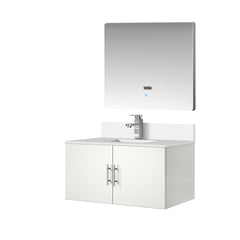 Glossy White Bath Vanity 36 in. W x 22 in. D, Cultured Marble Top, Faucet Set, and 36 in. LED Mirror
