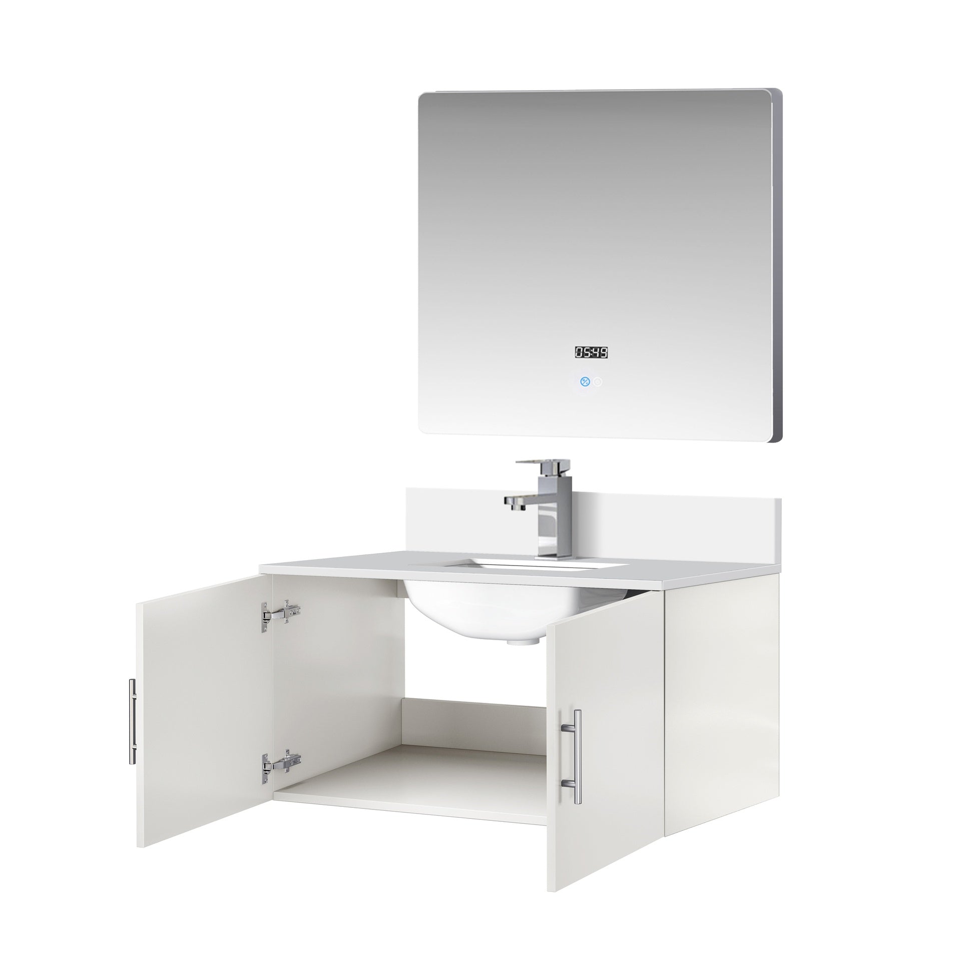 Glossy White Bath Vanity 36 in. W x 22 in. D, Cultured Marble Top, Faucet Set, and 36 in. LED Mirror