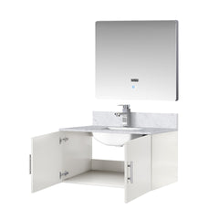 Glossy White Bath Vanity 36 in. W x 22 in. D, Carrara Marble Top, Faucet Set, and 36 in. LED Mirror