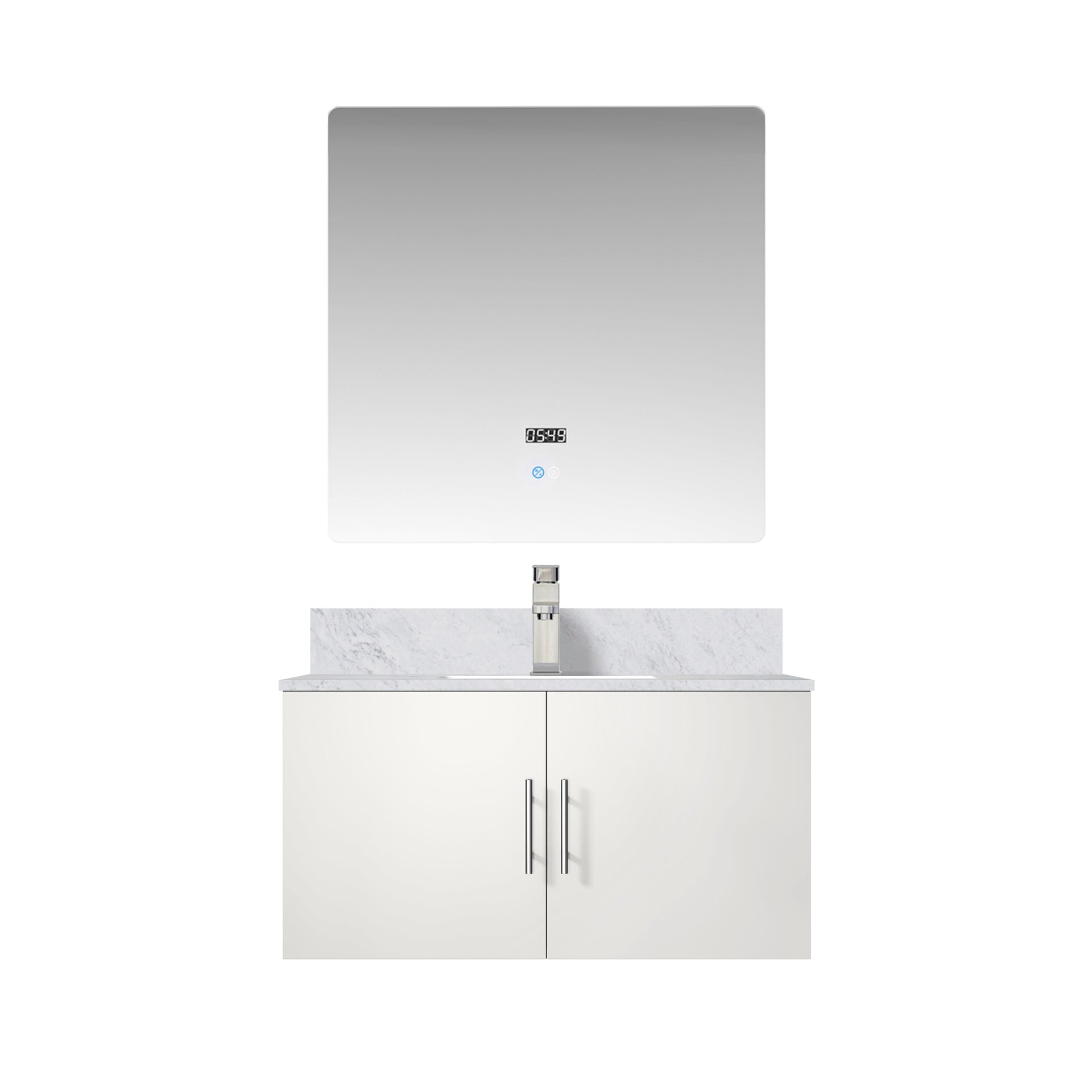 Glossy White Bath Vanity 36 in. W x 22 in. D, Carrara Marble Top, Faucet Set, and 36 in. LED Mirror