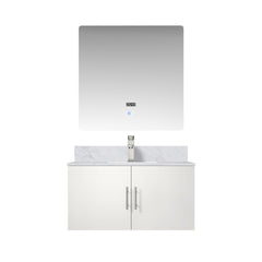 Glossy White Bath Vanity 36 in. W x 22 in. D, Carrara Marble Top, Faucet Set, and 36 in. LED Mirror