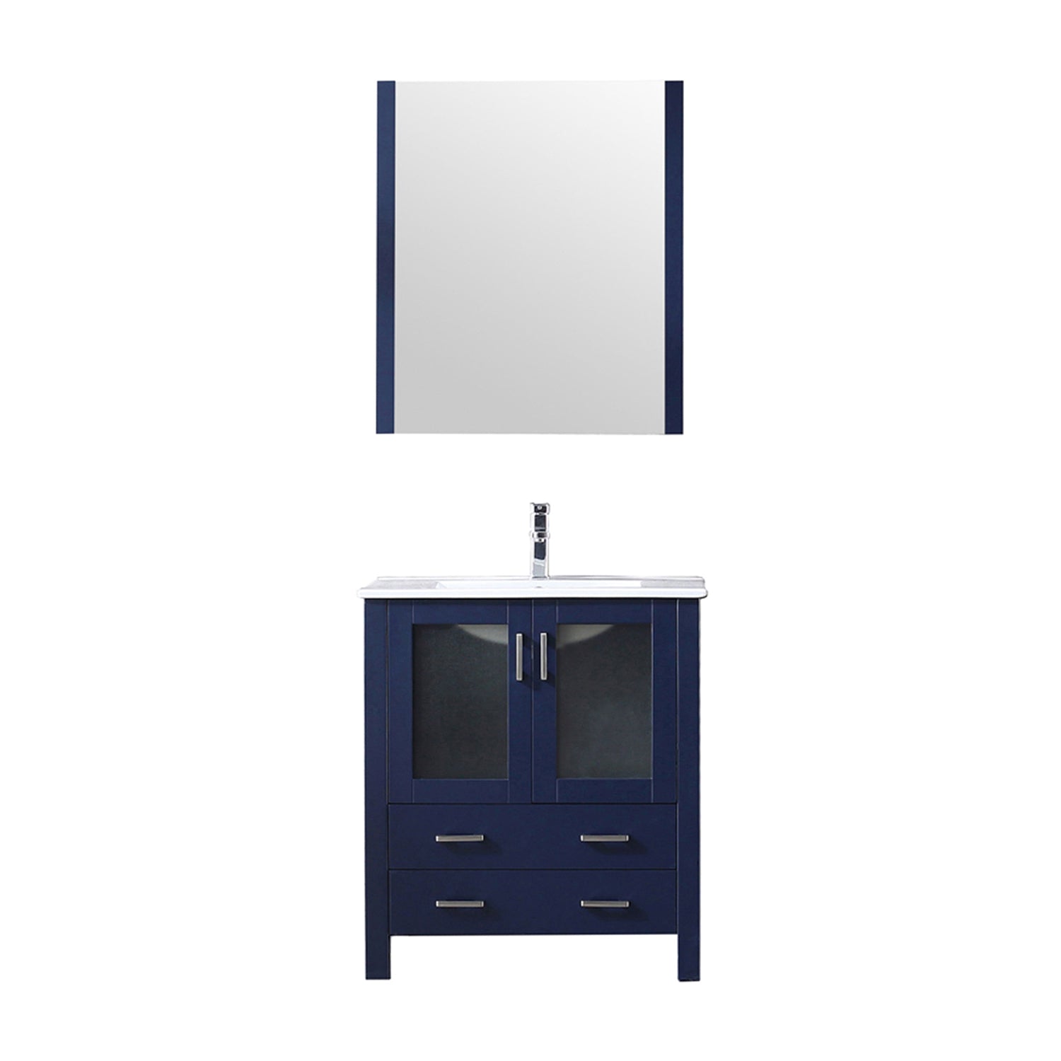 Navy Blue Bath Vanity 30 in. W x 18.25 in. D, White Ceramic Top, Faucet Set, and 28 in. Mirror
