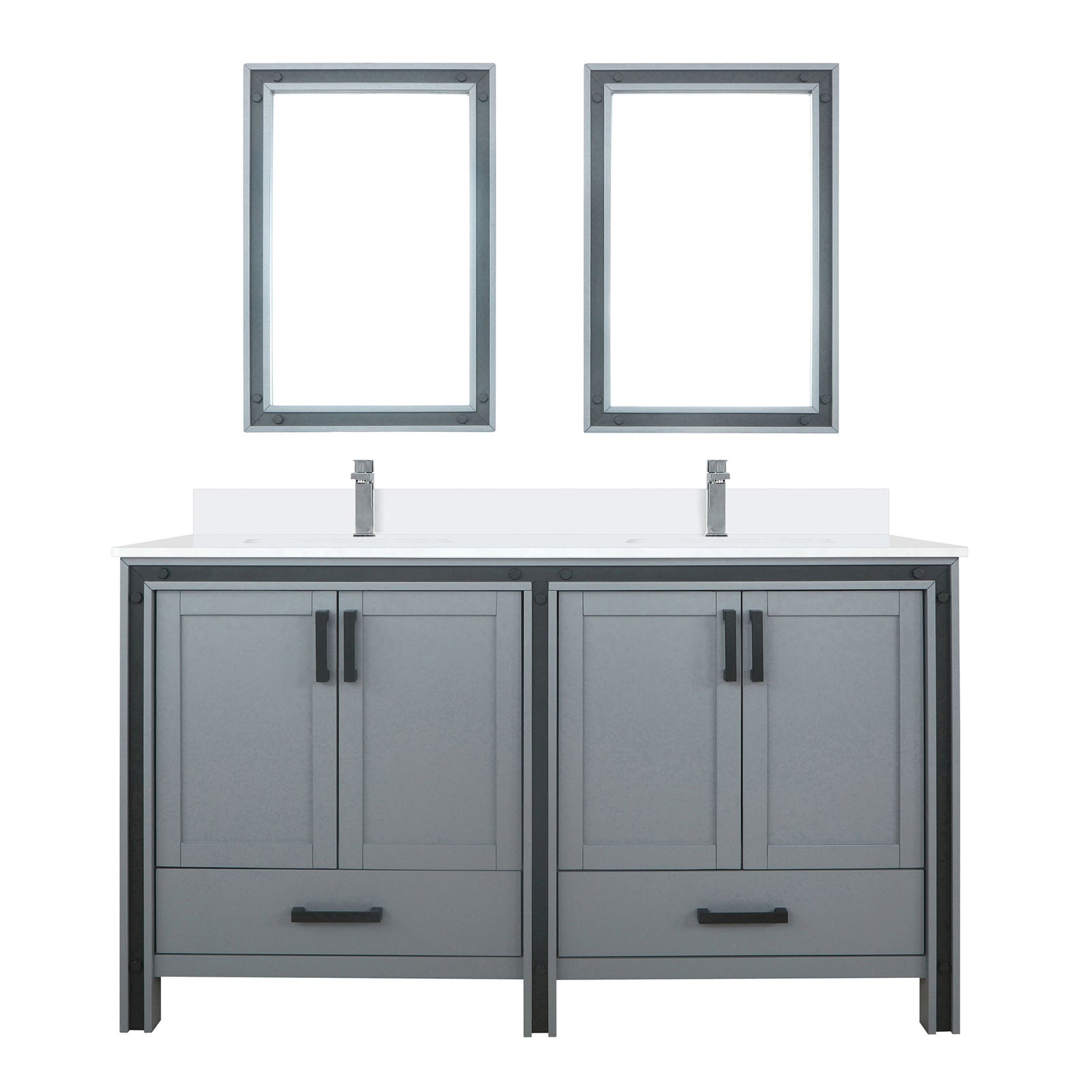 Dark Grey Double Bath Vanity 72 in. W x 22 in. D, Cultured Marble Top, Faucet Set and 30 in. Mirrors