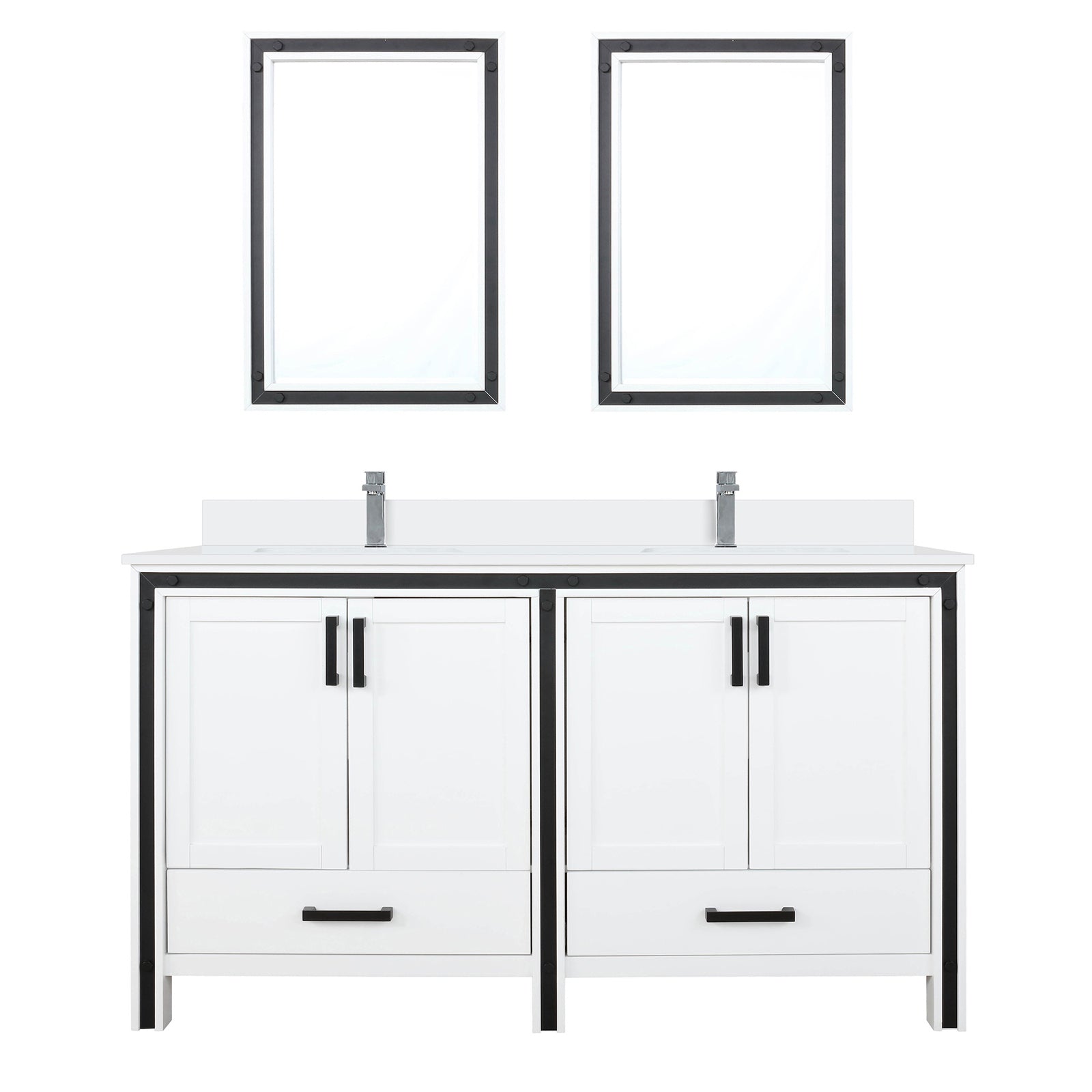 White Double Bath Vanity 60 in. W x 22 in. D, Cultured Marble Top, Faucet Set and 22 in. Mirrors
