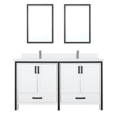 White Double Bath Vanity 60 in. W x 22 in. D, Cultured Marble Top, Faucet Set and 22 in. Mirrors