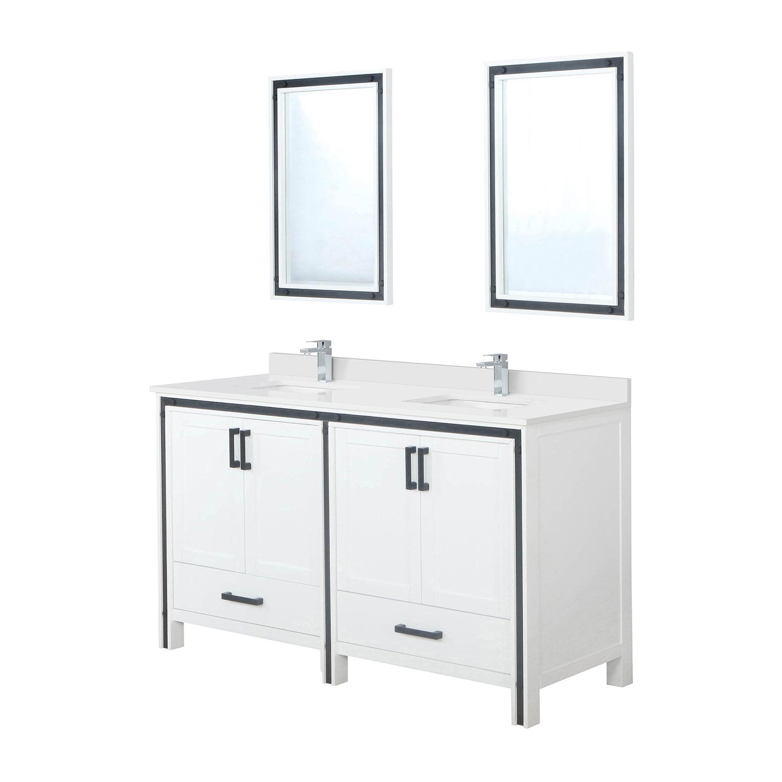 White Double Bath Vanity 60 in. W x 22 in. D, Cultured Marble Top, Faucet Set and 22 in. Mirrors