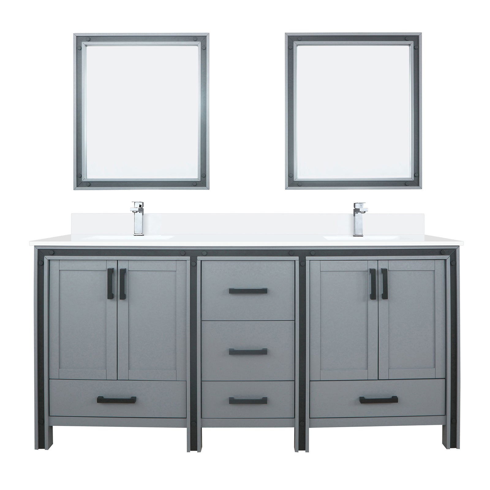 Dark Grey Double Bath Vanity 72 in. W x 22 in. D, White Quartz Top, Faucet Set and 30 in. Mirrors