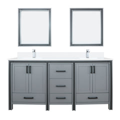 Dark Grey Double Bath Vanity 72 in. W x 22 in. D, White Quartz Top, Faucet Set and 30 in. Mirrors