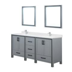 Dark Grey Double Bath Vanity 72 in. W x 22 in. D, White Quartz Top, Faucet Set and 30 in. Mirrors
