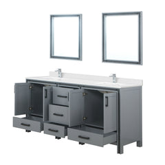 Dark Grey Double Bath Vanity 72 in. W x 22 in. D, White Quartz Top, Faucet Set and 30 in. Mirrors