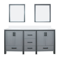 Dark Grey Double Bath Vanity 72 in. W x 22 in. D, White Quartz Top and 30 in. Mirrors