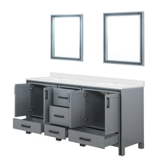 Dark Grey Double Bath Vanity 72 in. W x 22 in. D, White Quartz Top and 30 in. Mirrors