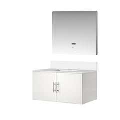 Glossy White Bath Vanity 36 in. W x 22 in. D, Cultured Marble Top, and 36 in. LED Mirror