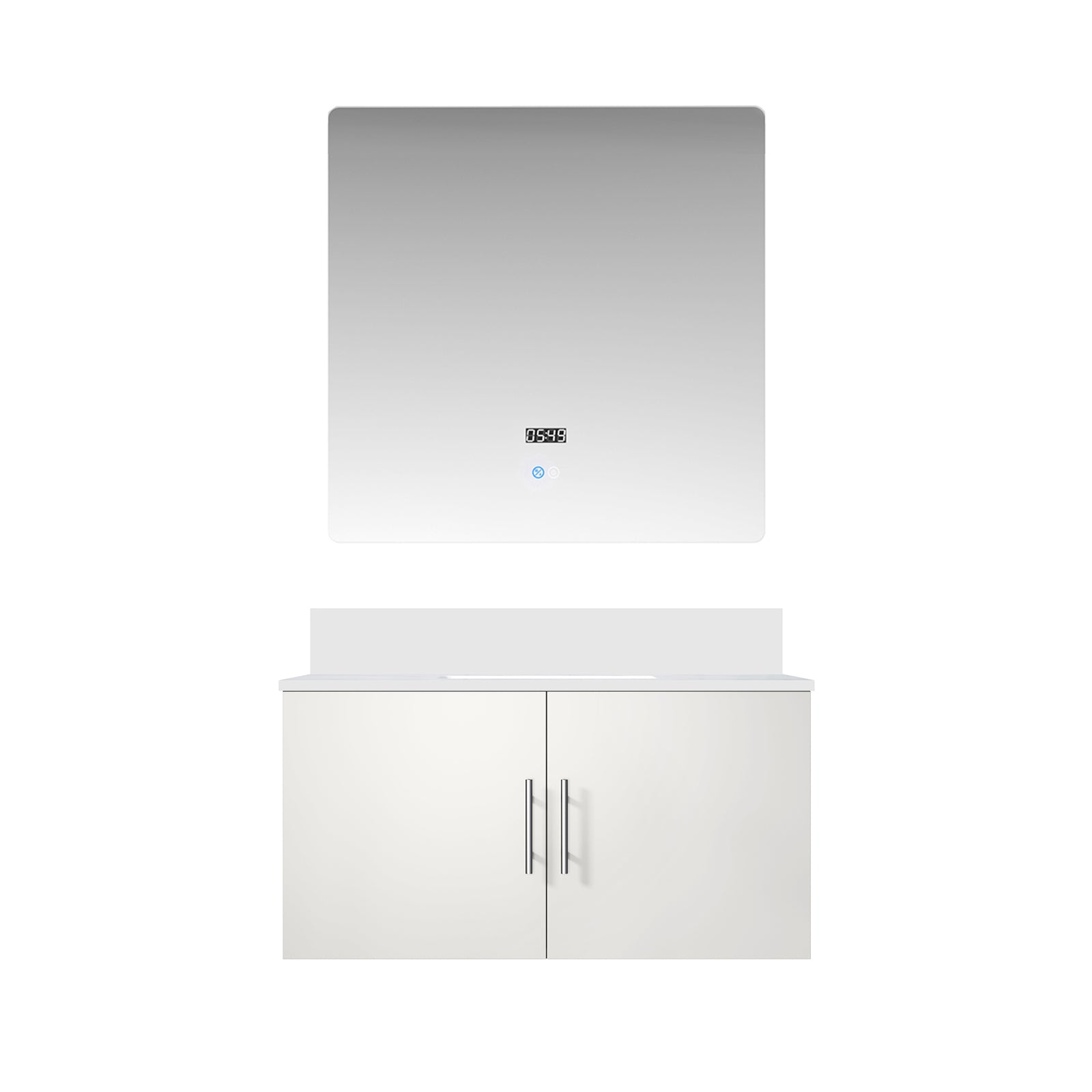 Glossy White Bath Vanity 36 in. W x 22 in. D, Cultured Marble Top, and 36 in. LED Mirror