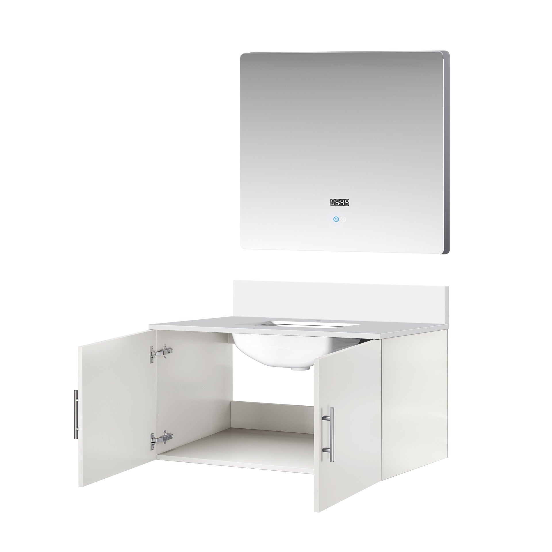 Glossy White Bath Vanity 36 in. W x 22 in. D, Cultured Marble Top, and 36 in. LED Mirror