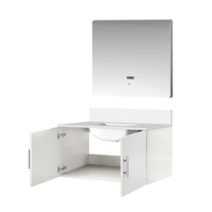 Glossy White Bath Vanity 36 in. W x 22 in. D, White Quartz Top, and 36 in. LED Mirror
