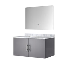 Dark Grey Bath Vanity 36 in. W x 22 in. D, Carrara Marble Top, and 36 in. LED Mirror