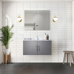 Dark Grey Bath Vanity 36 in. W x 22 in. D, Carrara Marble Top, and 36 in. LED Mirror