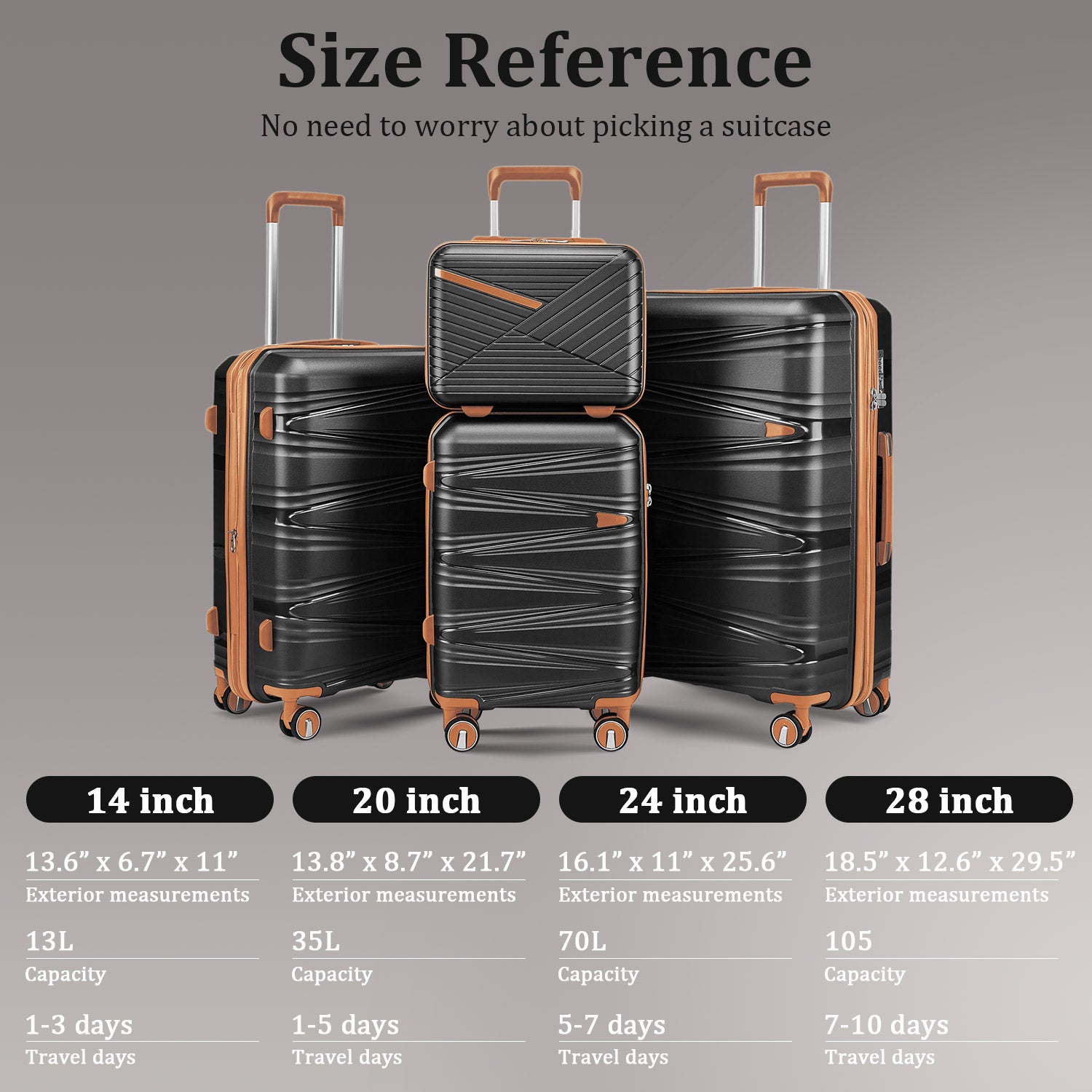 Luggage 4 Piece Sets(14/20/24/28), Hard Shell Lightweight TSA Lock Carry on Expandable Suitcase with Spinner Wheels Travel Set for Men Women