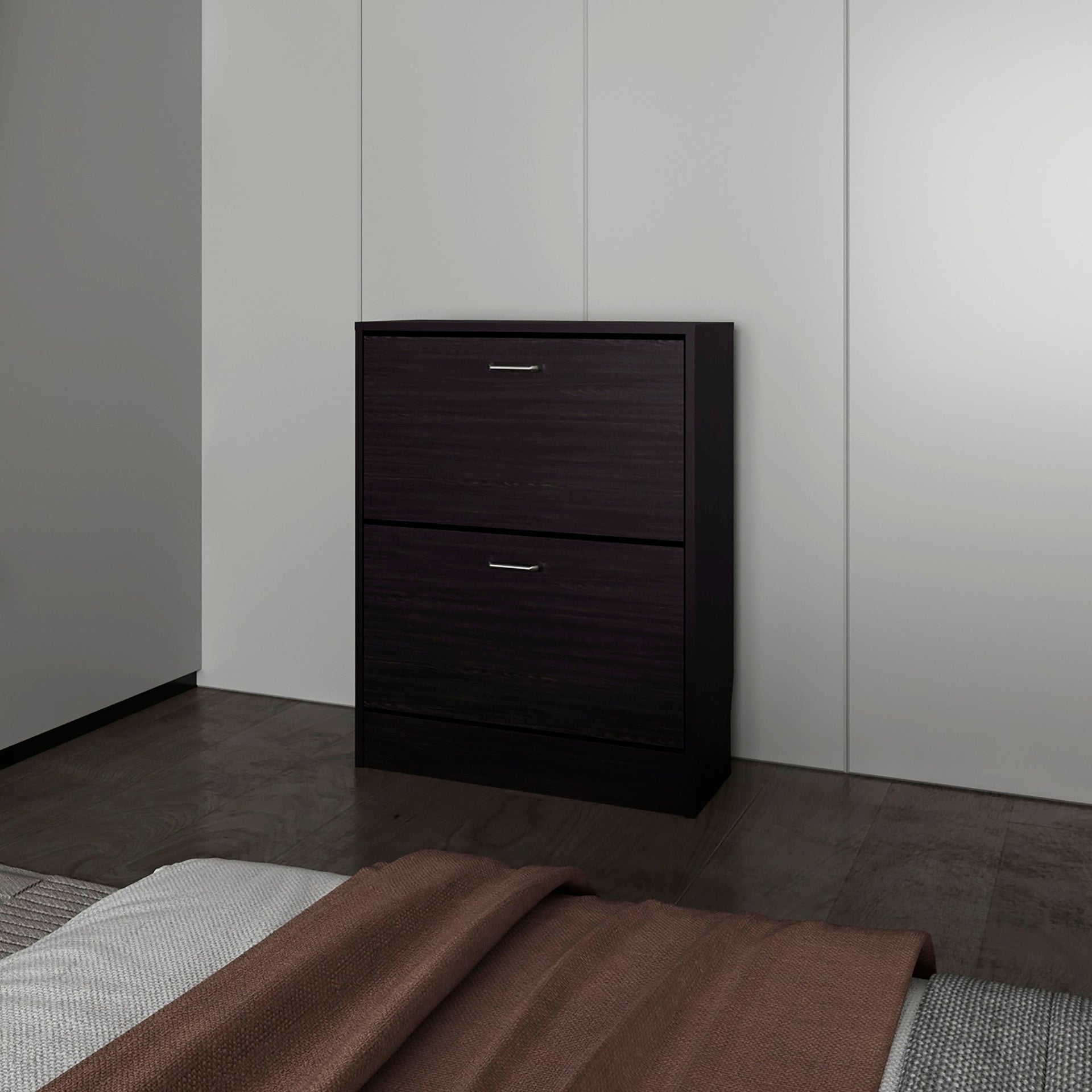 Wenge Shoe Cabinet with 2 Tilt-Out Doors