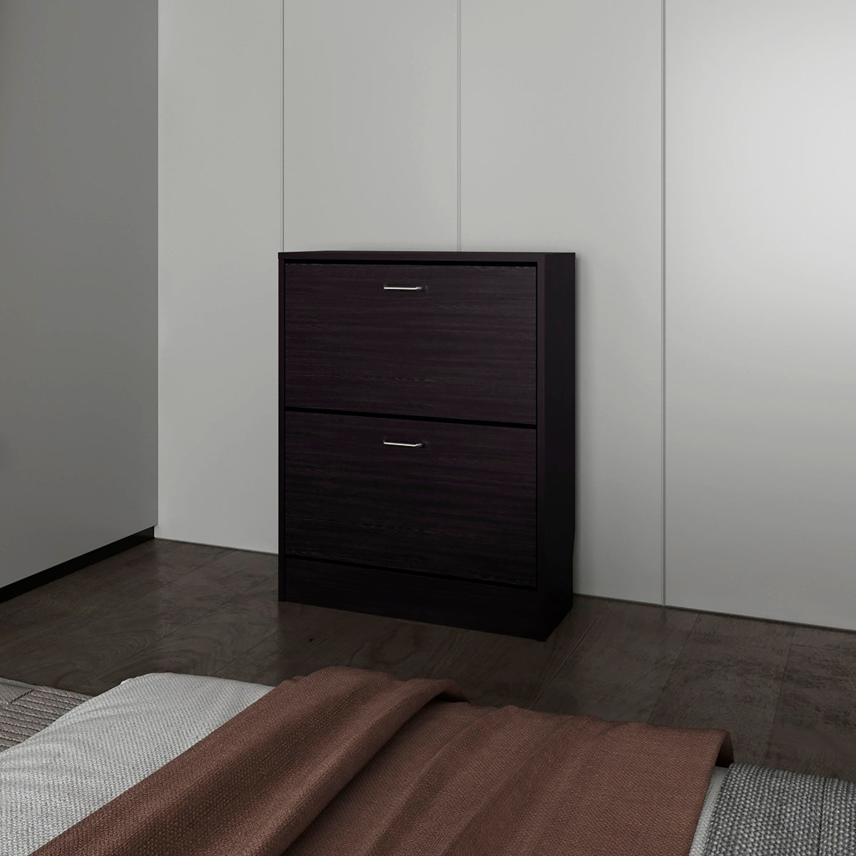 Wenge Shoe Cabinet with 2 Tilt-Out Doors
