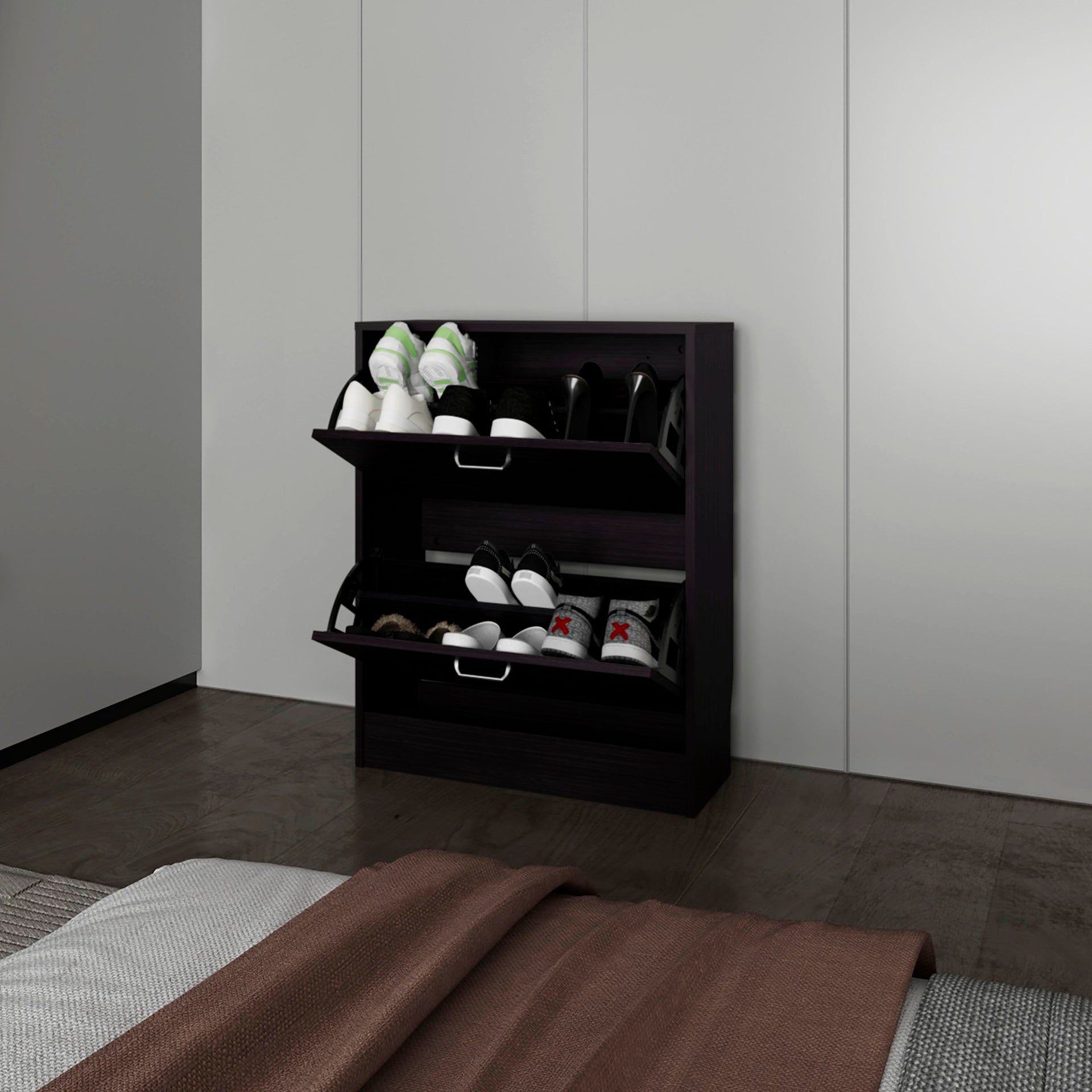 Wenge Shoe Cabinet with 2 Tilt-Out Doors