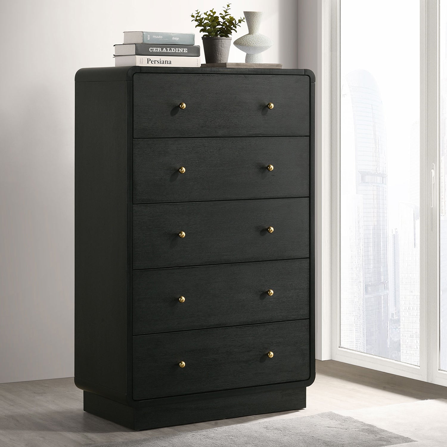 Burton Black 5-drawers Chest of Drawers